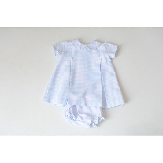 Vestido Casual Para Niña Bebe Diseño Tipo Español Azul Rayas