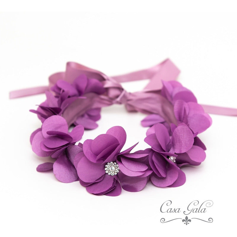 Tocado, Corona De Flores De Tela Color Lila, Bugambilia
