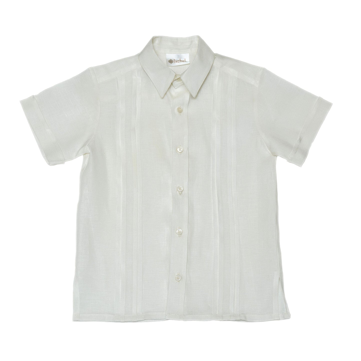 Camisa en lino manga corta con alforzas anchas