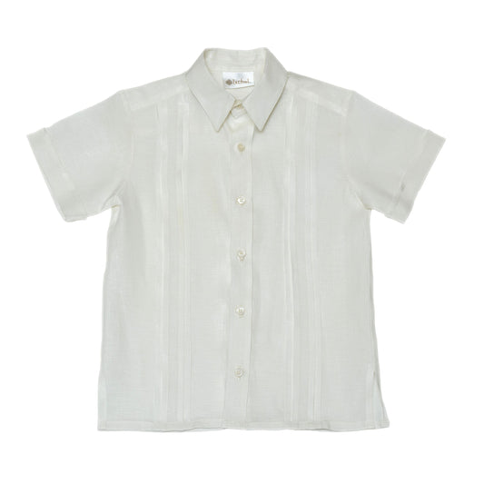 Camisa en lino manga corta con alforzas anchas