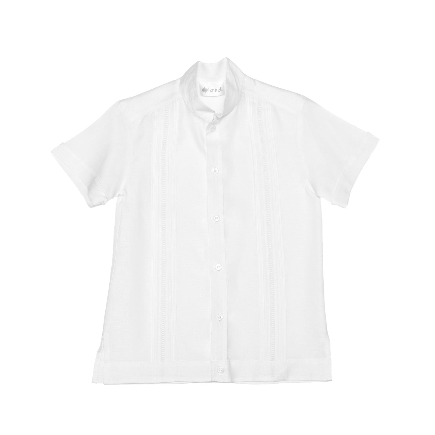Camisa en lino manga corta entredos de vainica