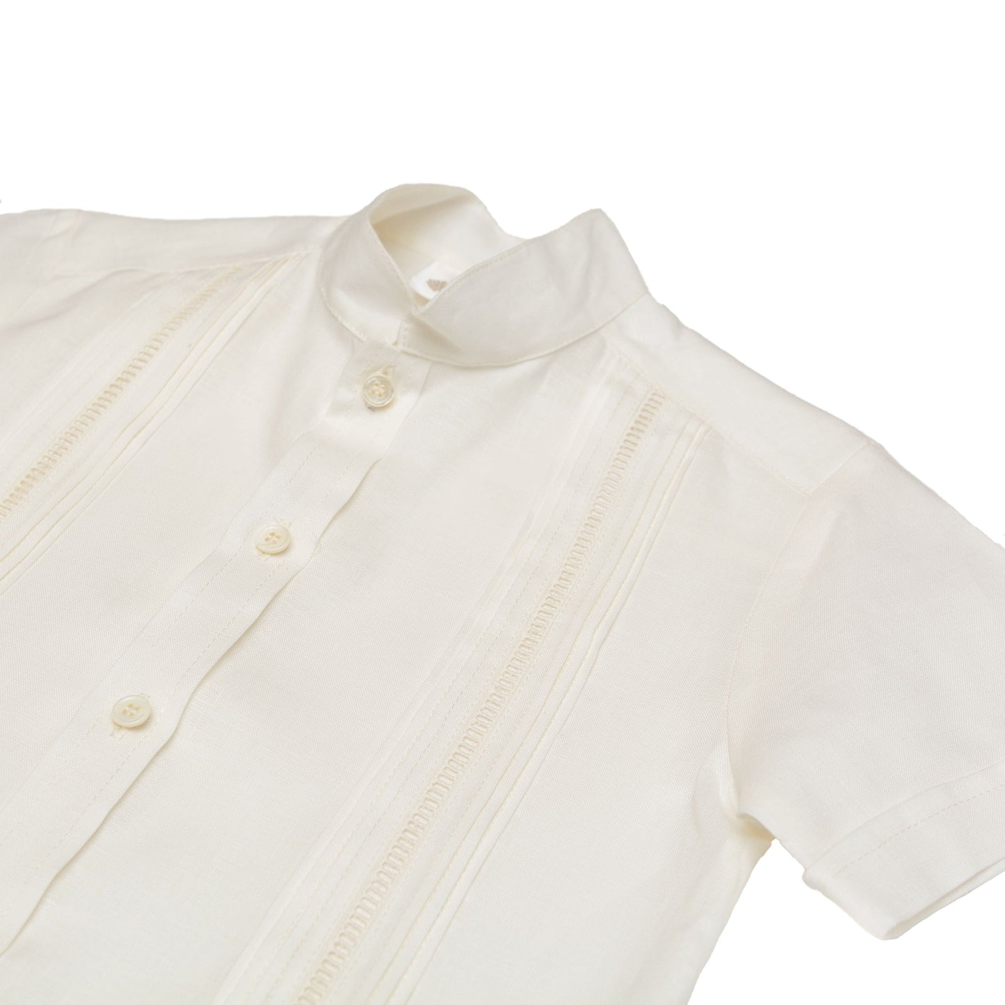 Camisa en lino manga corta entredos de vainica