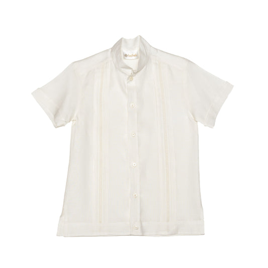 Camisa en lino manga corta entredos de vainica