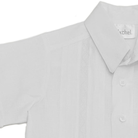 Camisa en lino manga corta con entredos de ondas