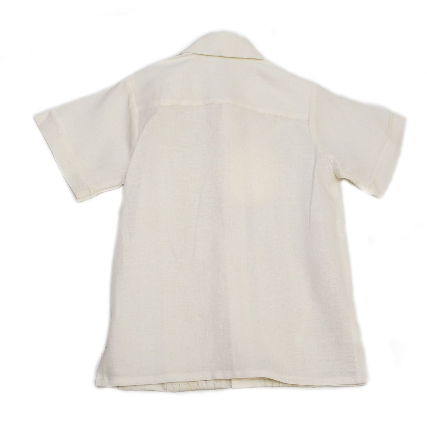 Camisa en lino manga corta con entredos de ondas