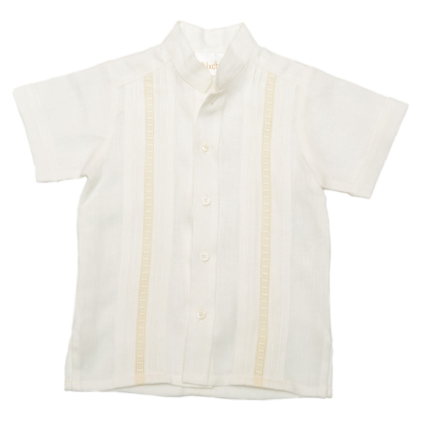 Camisa en lino manga corta entredos de cuadros