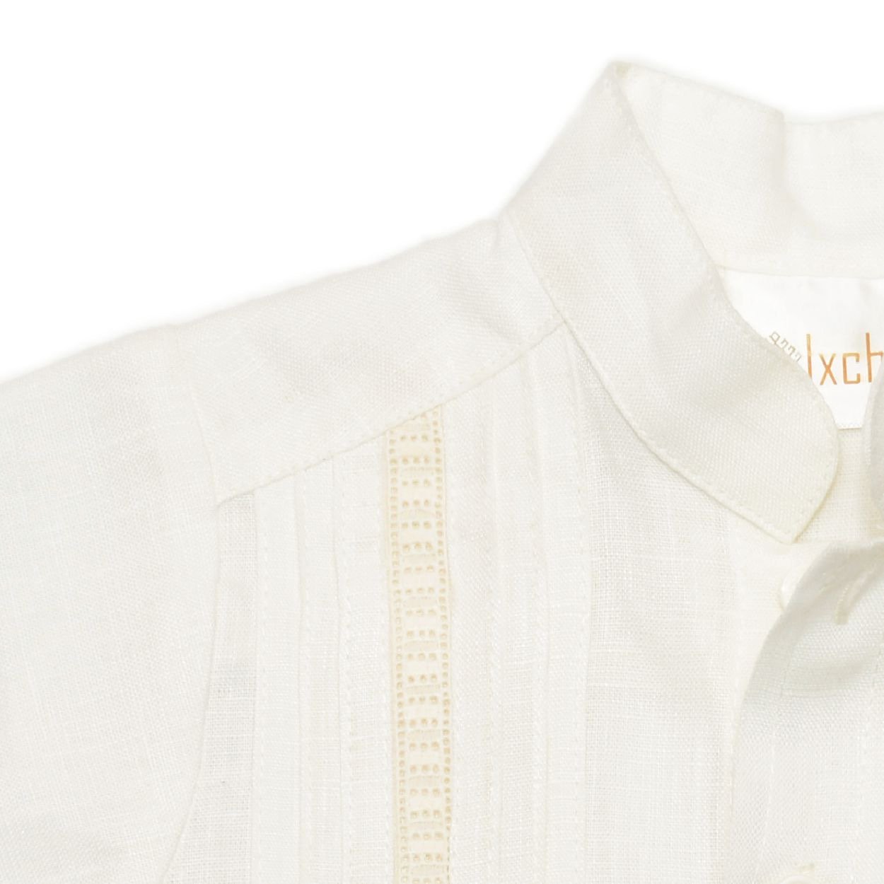 Camisa en lino manga corta entredos de cuadros