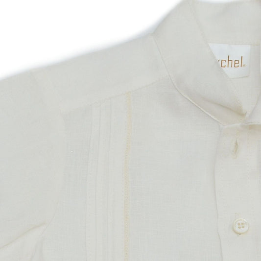 Camisa en lino manga corta con entredos de vainica pequeña