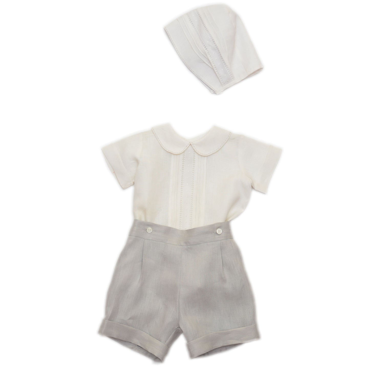 Ropón de lino camisa short con gorro y pespunte