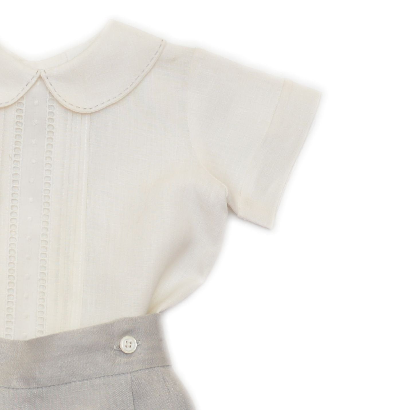 Ropón de lino camisa short con gorro y pespunte