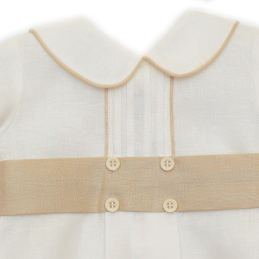 Ropón pañalero de lino crudo con banda en capuchino