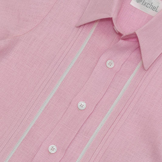 Camisa en lino manga corta con entredos de vainica pequeña