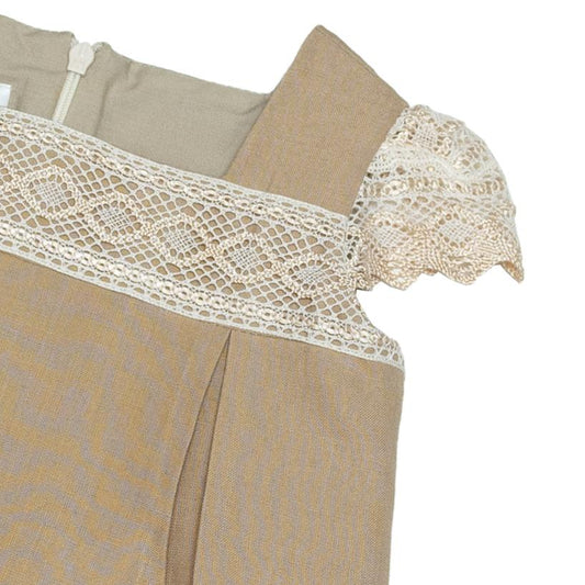 Vestido en lino con bolillo en dos tonos