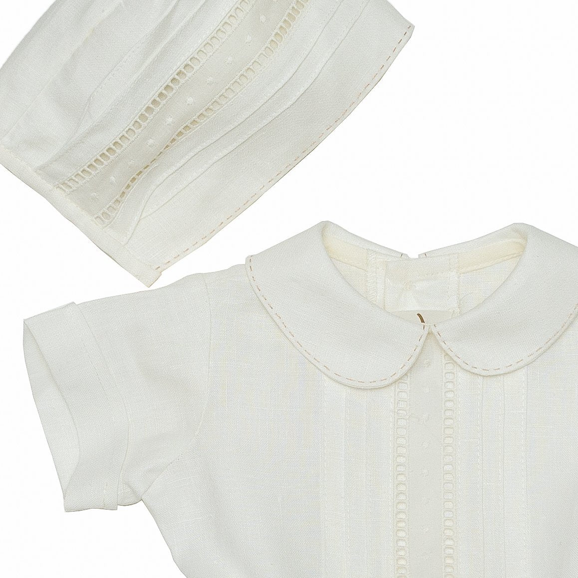 Ropón de lino camisa short con gorro y pespunte