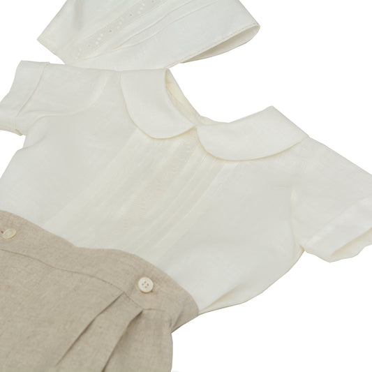 Ropón de lino camisa con alforzas, bombacho, con gorro