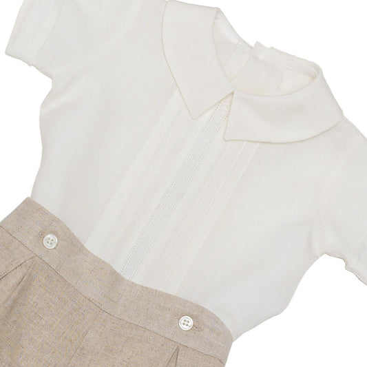 Ropón de lino camisa con entredos de puntos y bermuda jaspe con boina