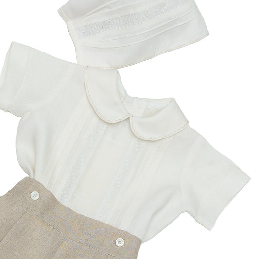 Ropón de lino camisa con entredos de puntos y bermuda