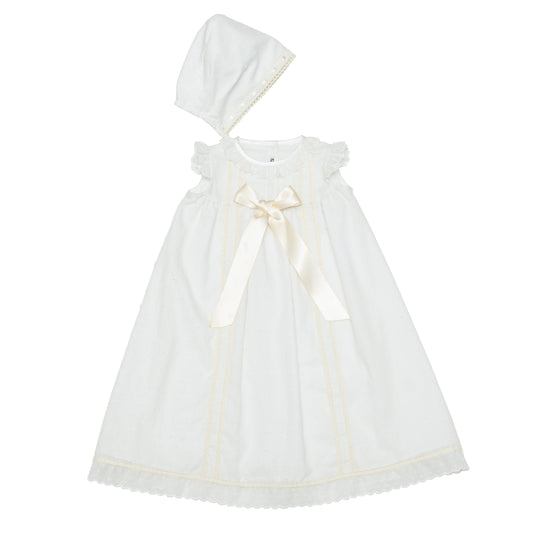 Ropon de plumeti combinado blanco con crudo, con gorro