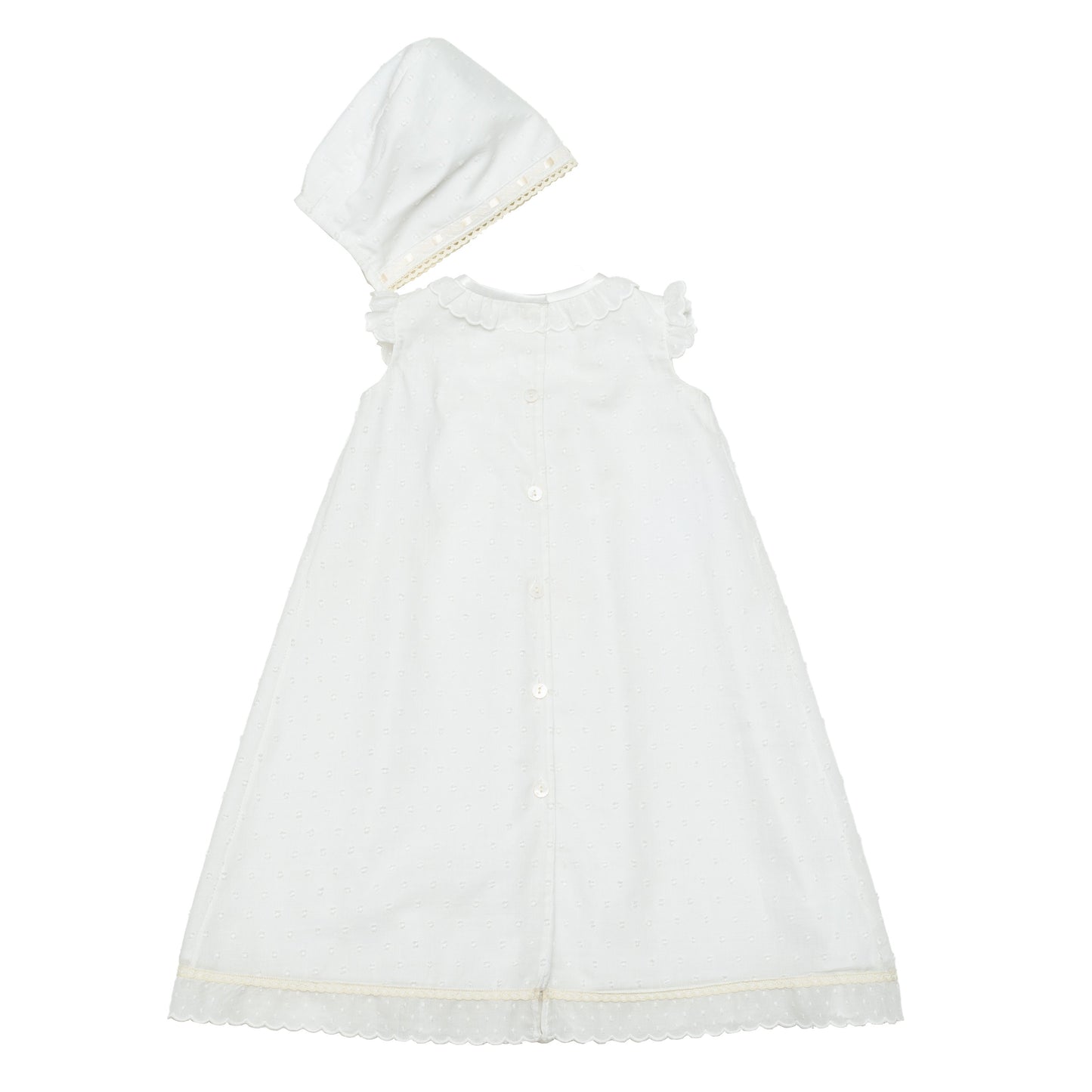 Ropon de plumeti combinado blanco con crudo, con gorro