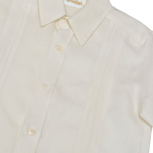 Camisa en lino manga corta con alforzas