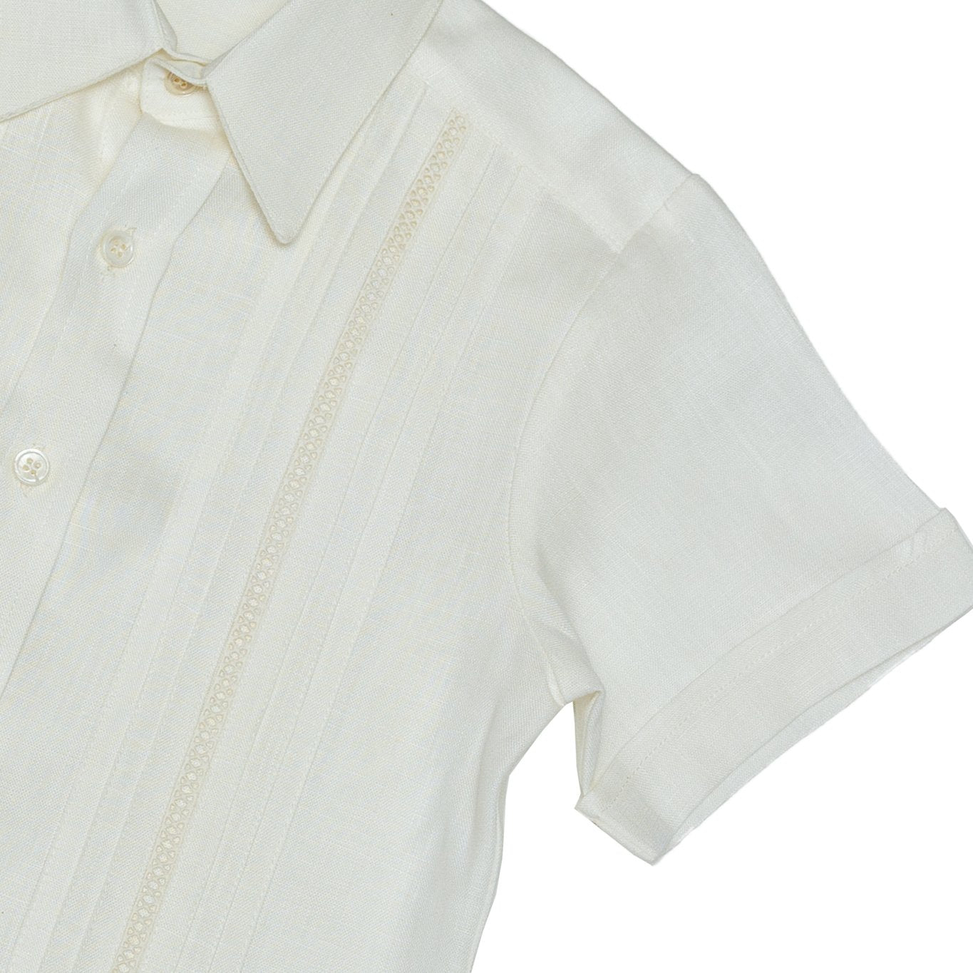 Camisa en lino manga corta entredos cruzado