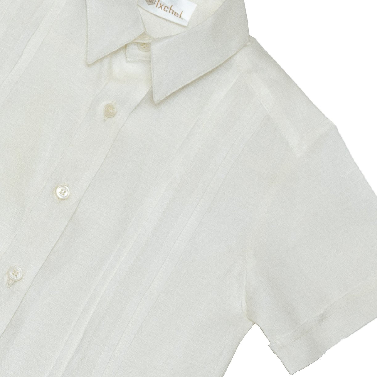 Camisa en lino manga corta con alforzas anchas