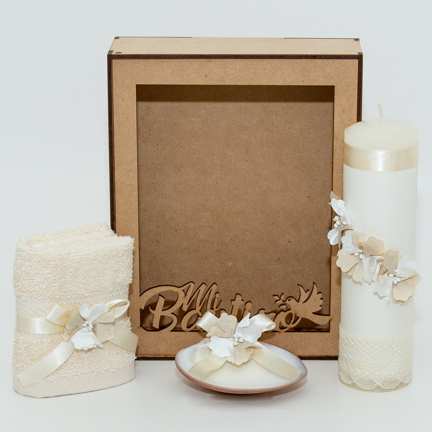 Kit de Bautizo beige con flores
