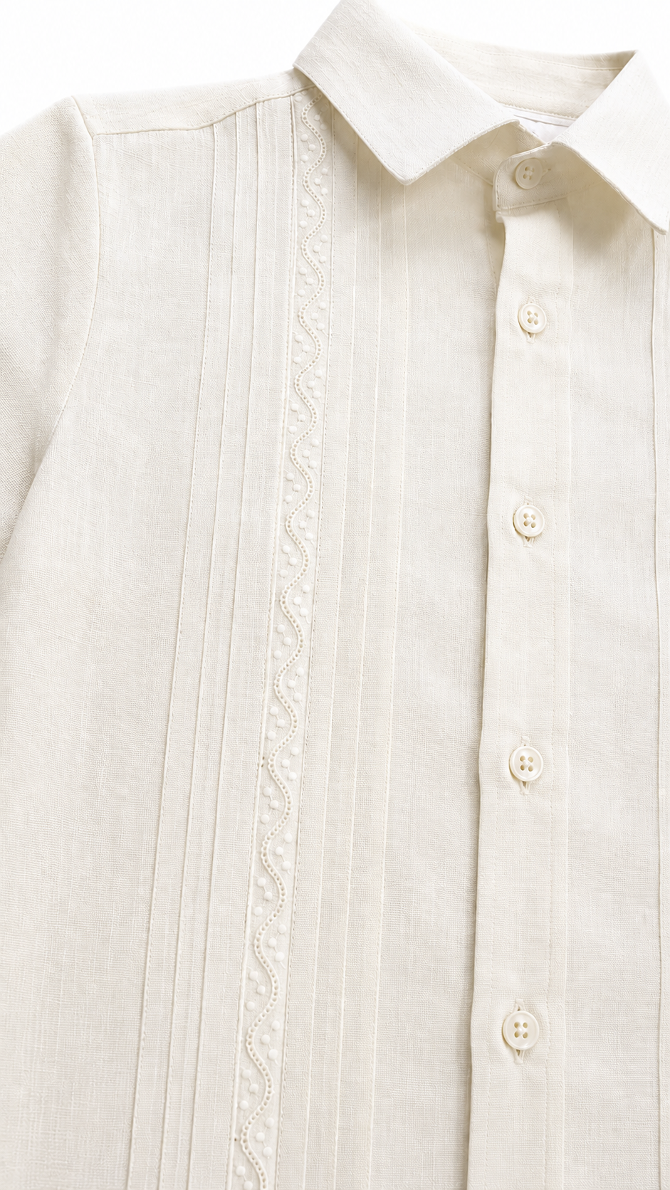 Camisa en lino manga corta con entredos de ondas Mod. 606C