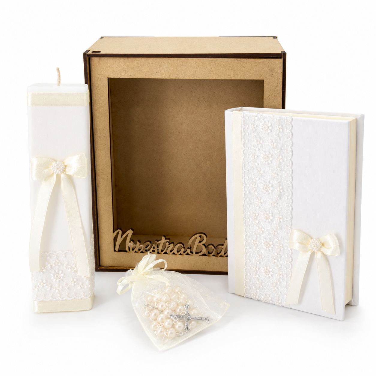 Kit De Boda, Comunión o Confirmación, Color Beige con Guipur