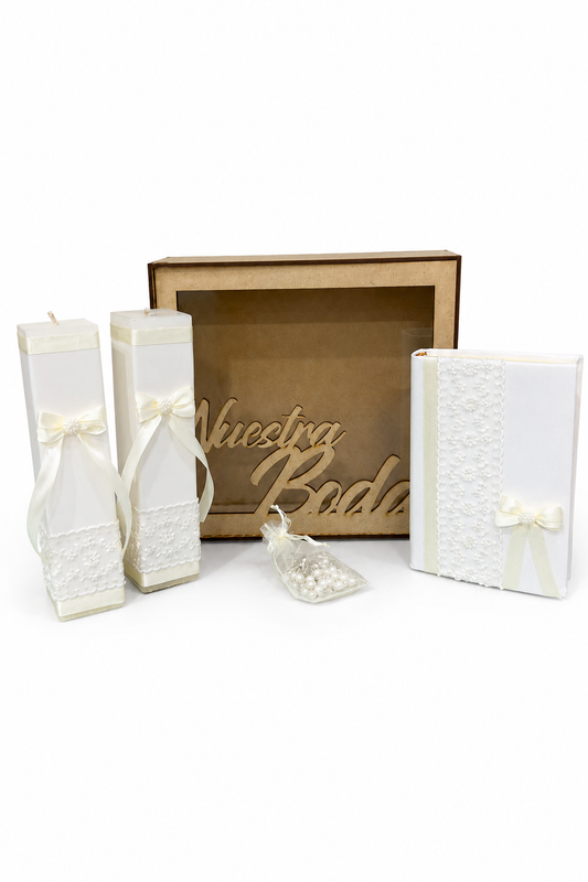 Kit de Velación para Boda Beige con Guipur – Casa Gala Puebla