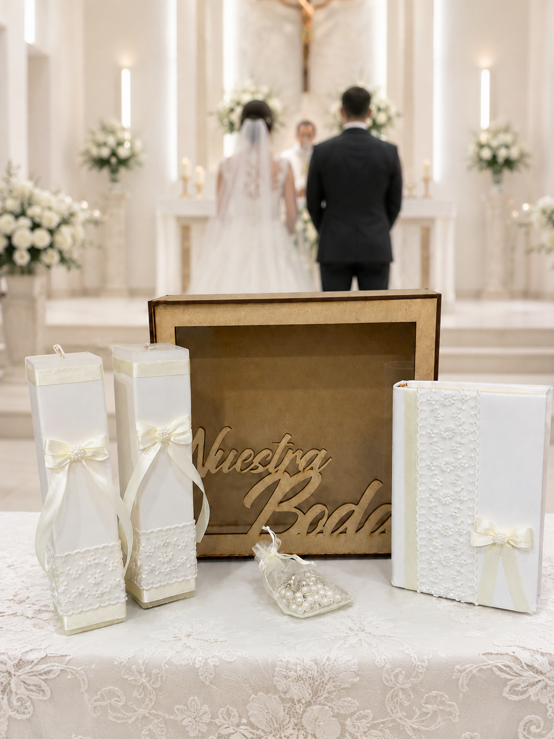 Kit de Velación para Boda Beige con Guipur – foto 2 de 4 – Casa Gala