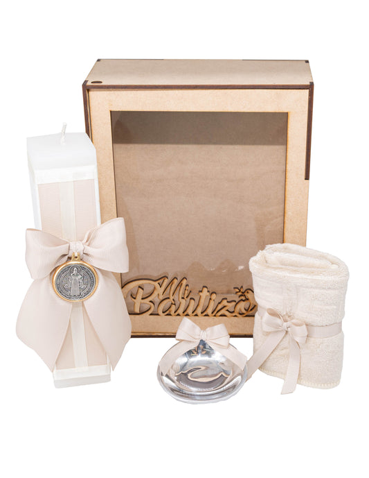 Kit de Bautizo para Niña Beige con Moño y Medalla San Benito – foto 2 de 7 – Casa Gala
