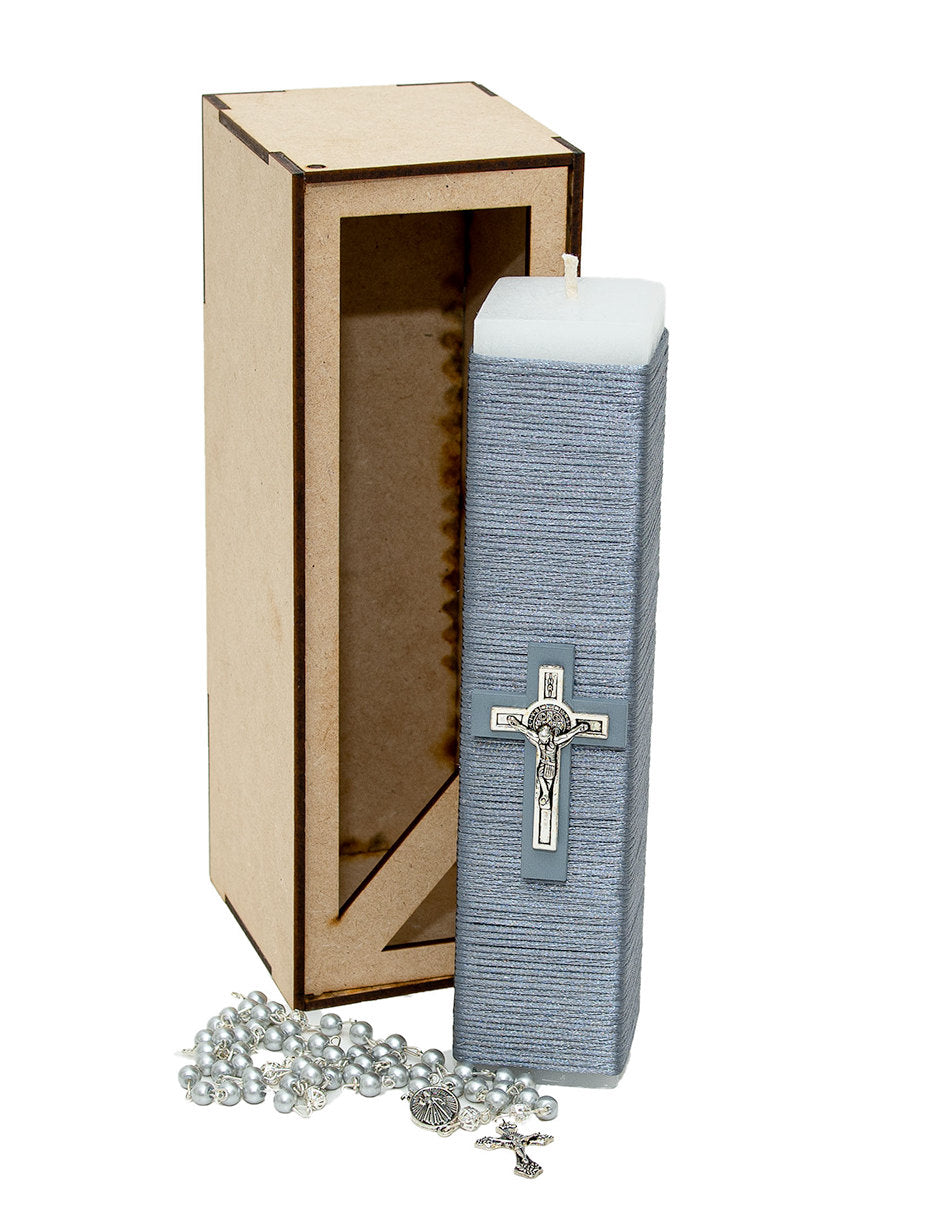 Kit de Primera Comunión color Gris para Niño o Niña — Biblia, Vela y Rosario | Casa Gala