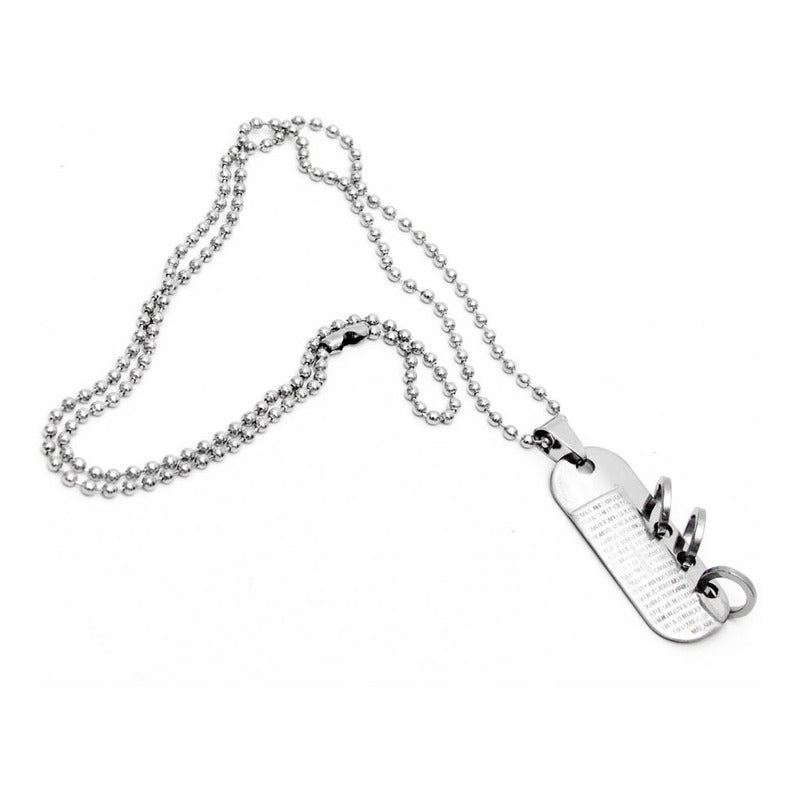 Collar Con Padre Nuestro Tipo Militar Plateado Y 3 Aros