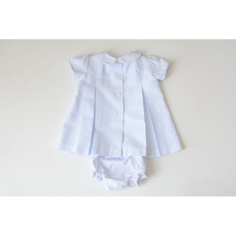 Vestido Casual Para Niña Bebe Diseño Tipo Español Azul Rayas
