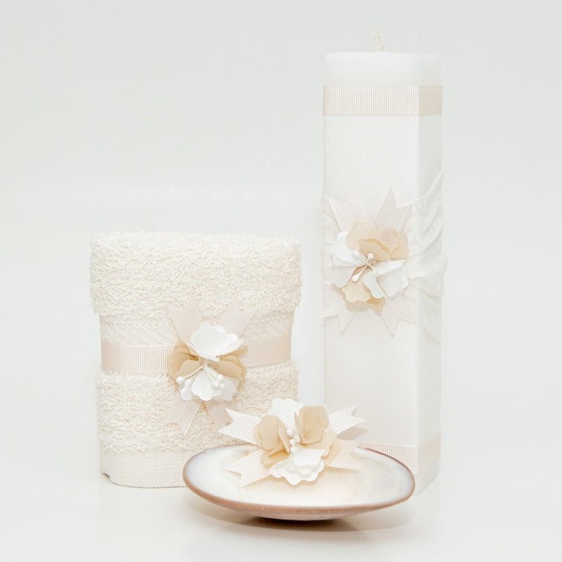 Kit De Bautizo Niña Blanco Con Flor Elegante