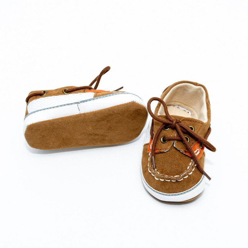 Zapatos Bebe Color Café Naranja Tipo Mocasín Suave Flexibles