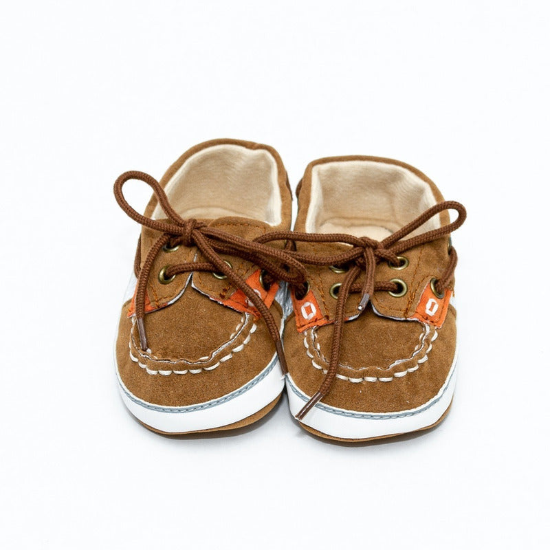 Zapatos Bebe Color Café Naranja Tipo Mocasín Suave Flexibles