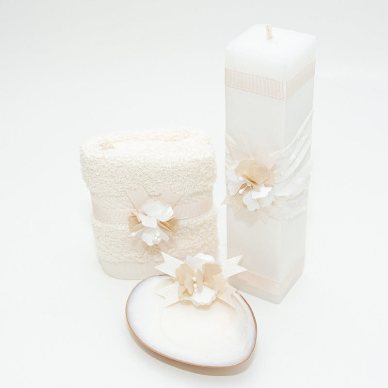 Kit De Bautizo Niña Blanco Con Flor Elegante