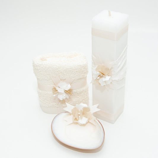 Kit De Bautizo Niña Blanco Con Flor Elegante