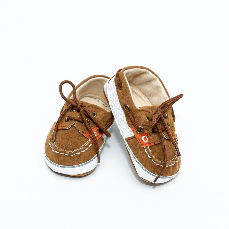 Zapatos Bebe Color Café Naranja Tipo Mocasín Suave Flexibles
