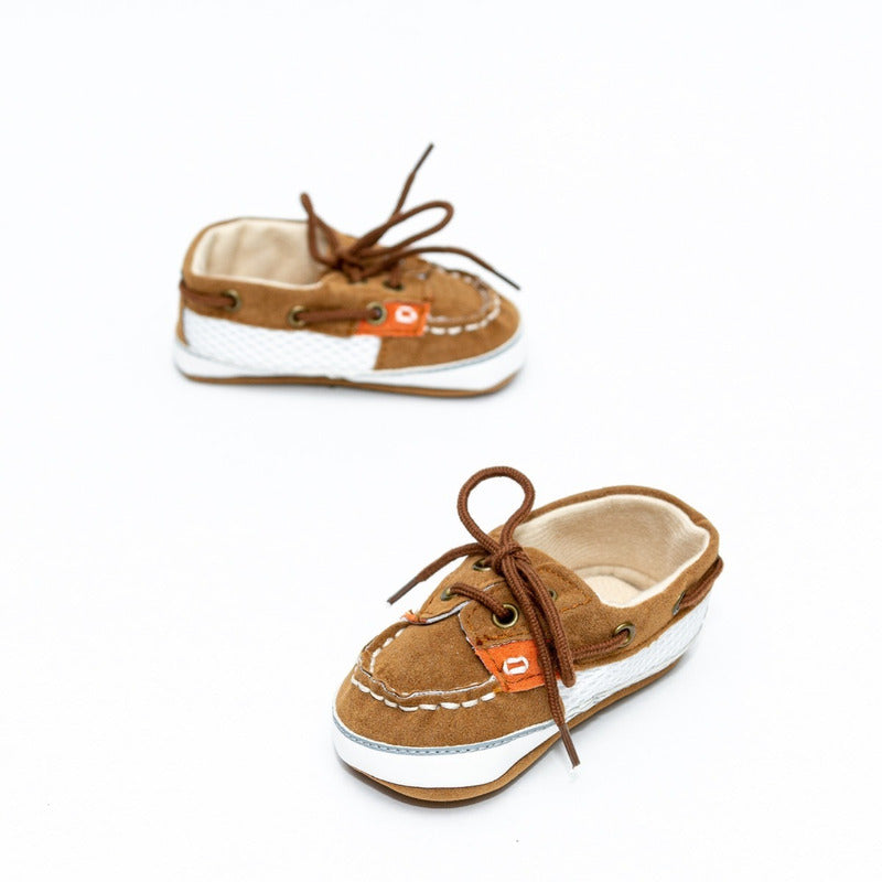 Zapatos Bebe Color Café Naranja Tipo Mocasín Suave Flexibles