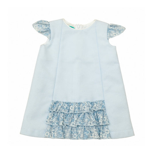 Vestido Casual Para Niña Bebe Diseño Tipo Español Azul Cielo