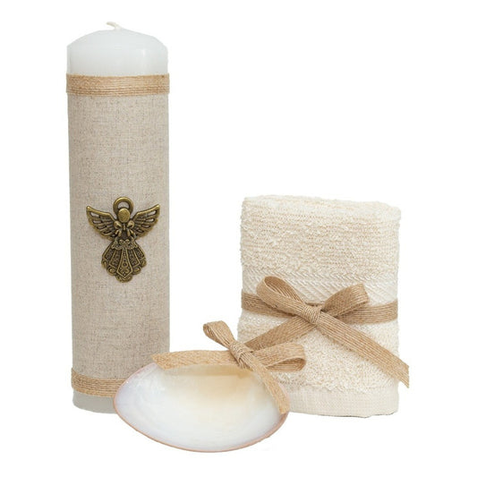 Kit De Bautizo Ángel Niño O Niña Color Jaspe Vela Redonda