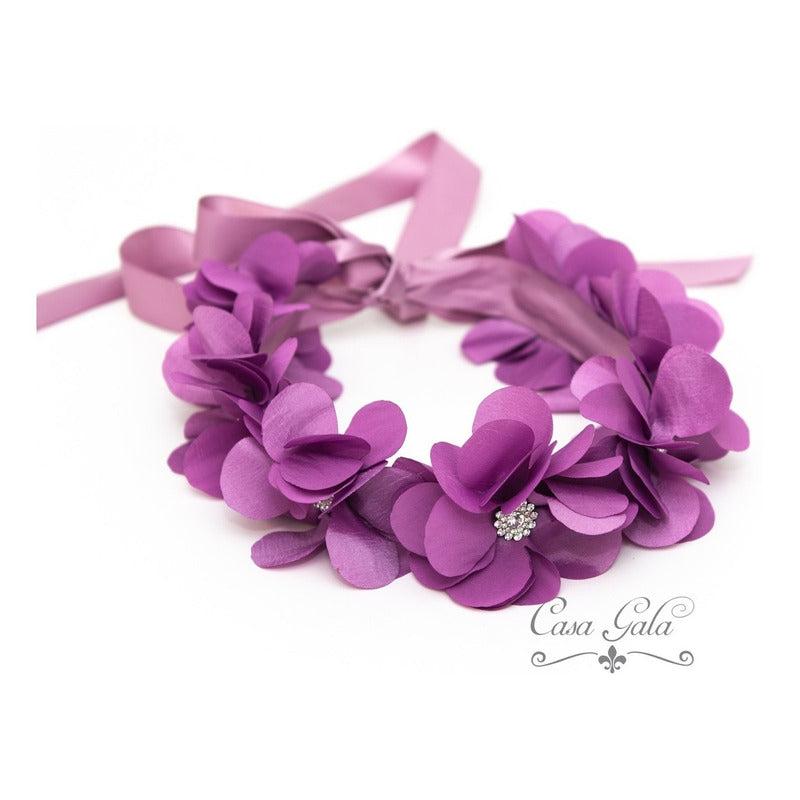 Tocado, Corona De Flores De Tela Color Lila, Bugambilia