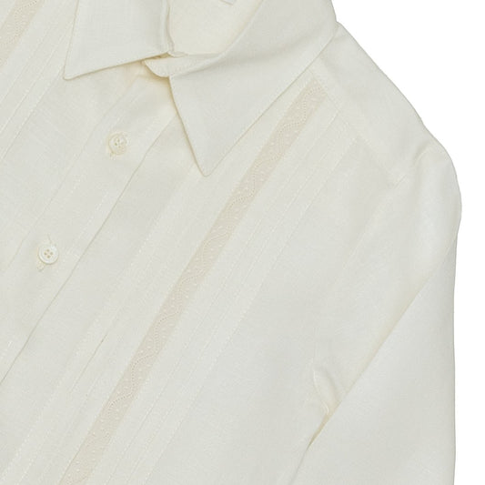 Camisa en lino manga larga entredos de ondas