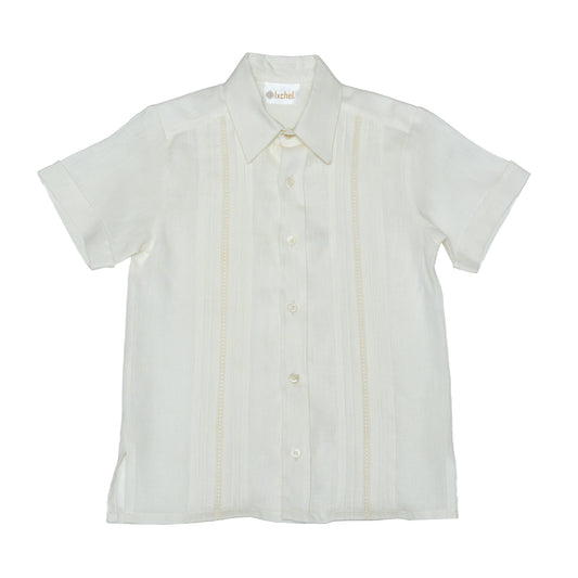 Camisa en lino manga corta entredos cruzado